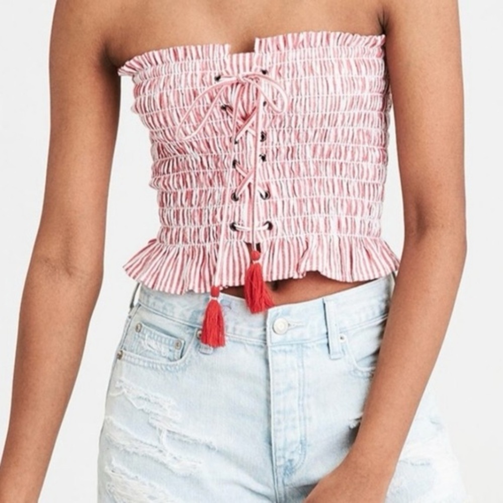 American Eagle Red and White striped crop top